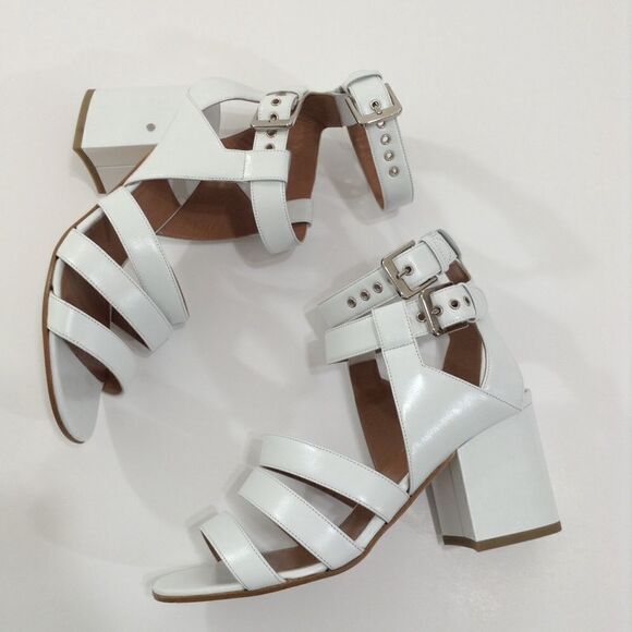 Laurence Decade Leather White Rela Block Heel Sandal 39 - Picture 3 of 8